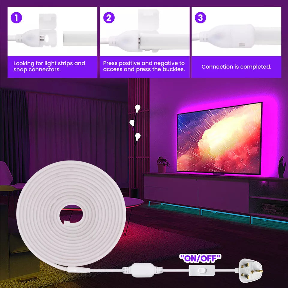 Rgb Rope Light Plug Modern RGB Rope Strip Decorative Light – Flexible Lighting – UK