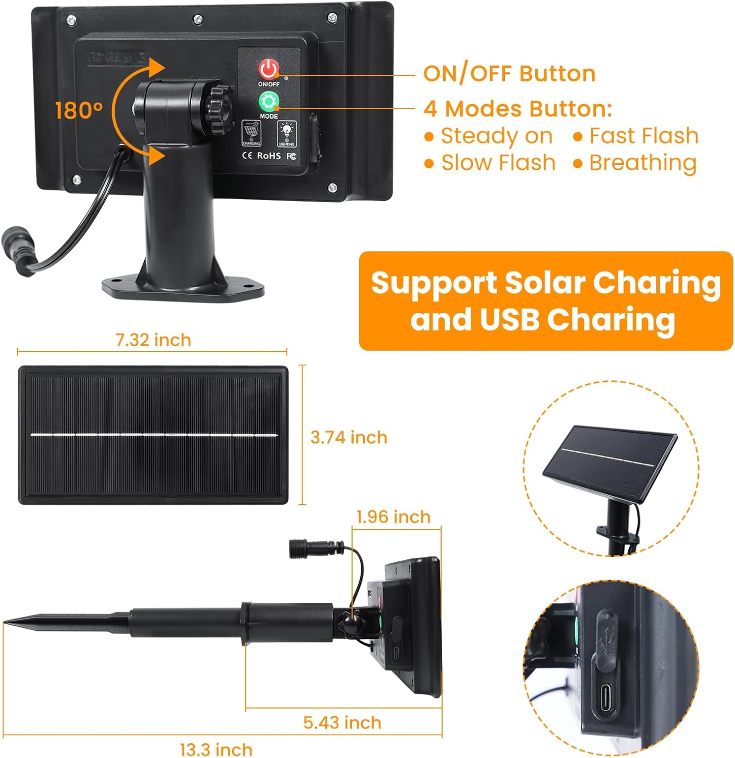Full 50FT length solar festoon string light kit with evenly spaced G40 bulbs
