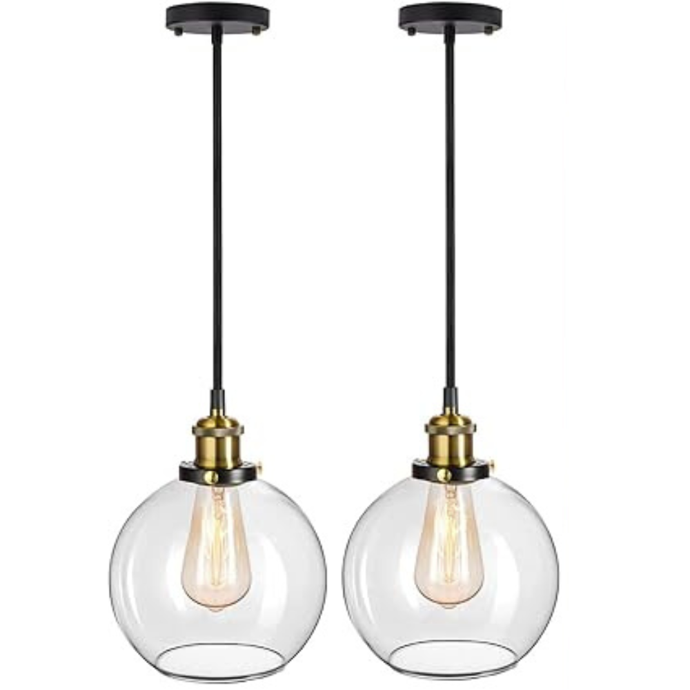 Pendant Light - Vintage Glass Pendant Light, Clear Glass Kitchen Island Lights Fittings Ceilings fit for Dinning Table Hallway Entryway