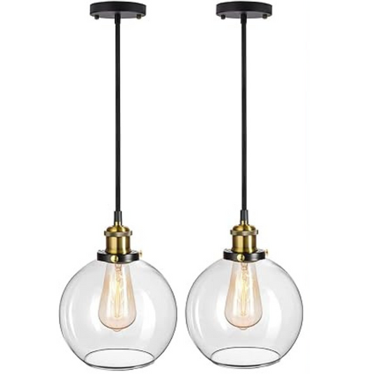 Pendant Light - Vintage Glass Pendant Light, Clear Glass Kitchen Island Lights Fittings Ceilings fit for Dinning Table Hallway Entryway