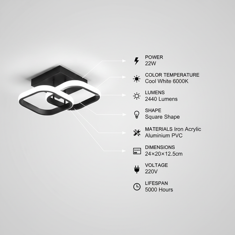 22W Modern LED Double Square Ceiling Light – Stylish Home Lighting