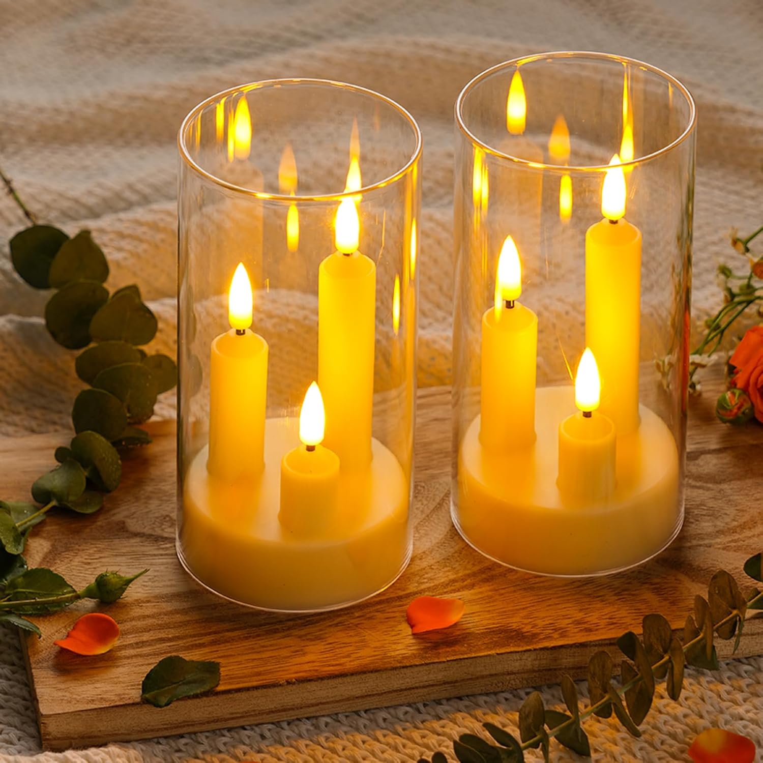 three wick flameless candle decor
