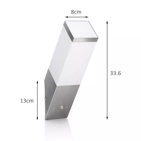 Close-up of the stainless steel finish on the LED wall light

