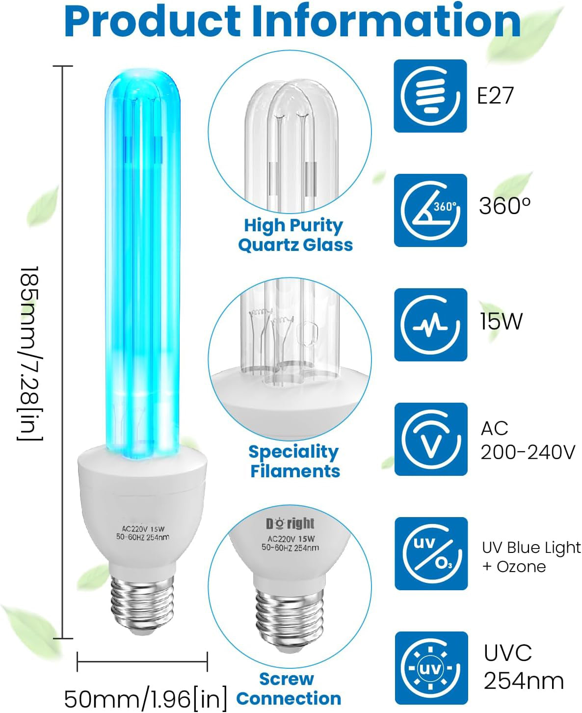 15W UV Germicidal Lamp UV Light Bulb | Aesthetic Light Bulb